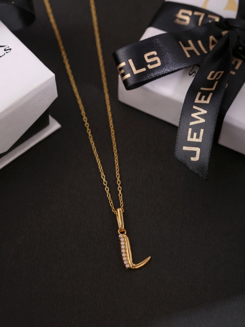 

Hiara Jewels 925 Sterling Silver Gold-Plated & White CZ-Studded Pendant With Chain