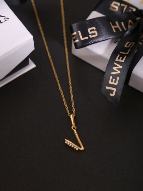 

Hiara Jewels Gold-Plated CZ-Studded V-Shaped Pendant With Chain