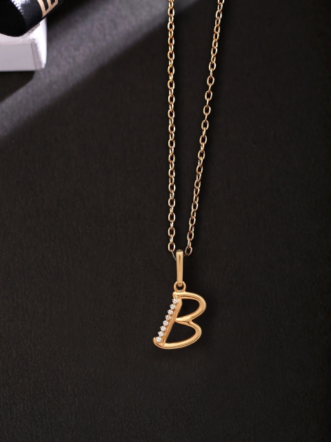 

Hiara Jewels Gold-Plated CZ Stone-Studded B-Shaped Pendant With Chain