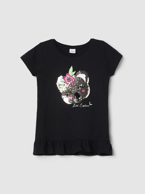 

max Girls Grey Printed Applique T-shirt