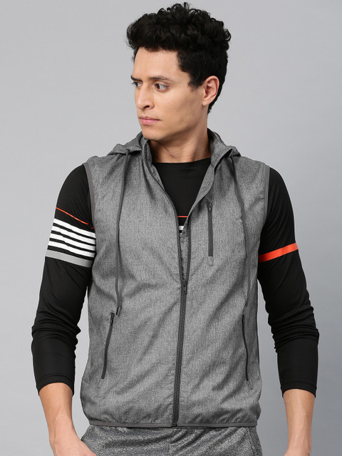 

HRX by Hrithik Roshan Men Grey Solid Hooded Sporty RAPID-DRY Jacket