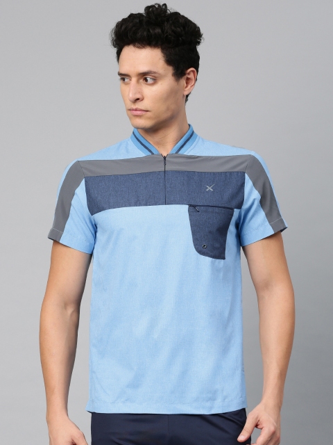

HRX by Hrithik Roshan Men Blue Self Design RAPID-DRY T-Shirt
