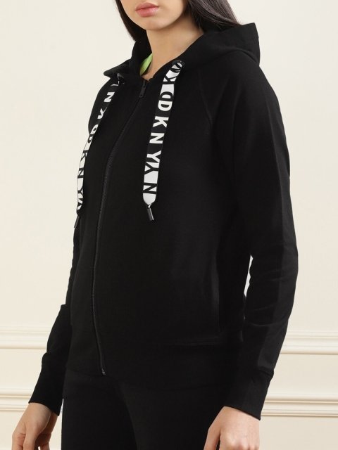 

DKNY Women Black Hooded Cotton Sweatshirt
