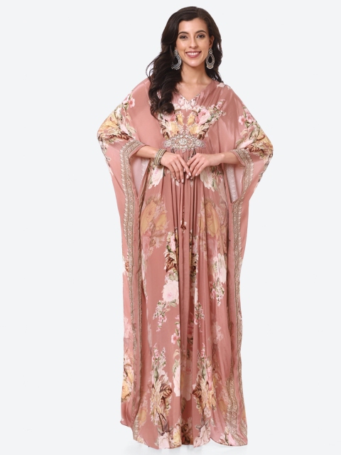 

Meena Bazaar Pink Floral Crepe Kaftan Maxi Dress