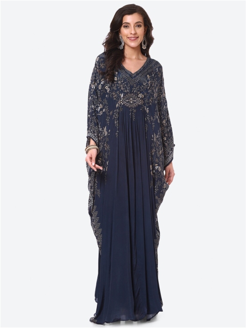 

Meena Bazaar Blue Floral Crepe Maxi Dress