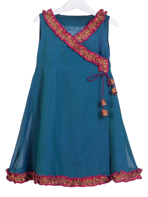 

myRiti Girls Blue V-neck Cotton A-Line Dress