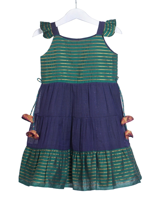 

myRiti Green Striped Ethnic A-Line Dress