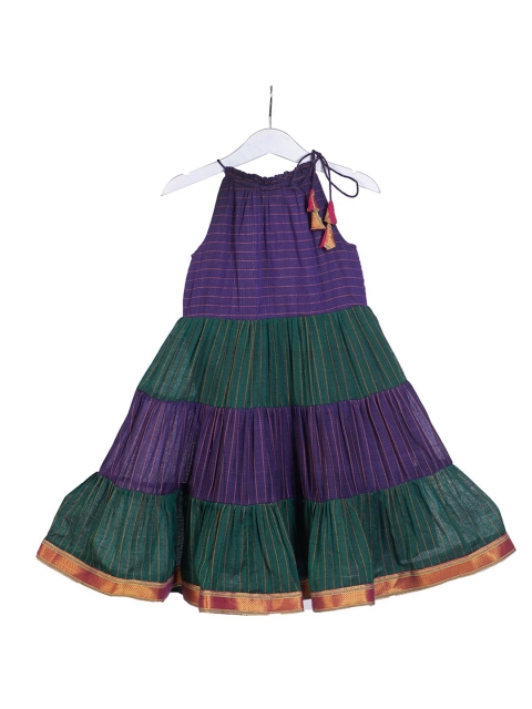 

myRiti Green Colourblocked Ethnic A-Line Midi Dress