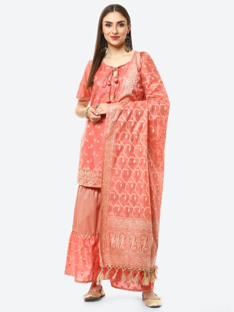 

Biba Peach-Coloured & Off-White Woven Design Unstitched Dress Material