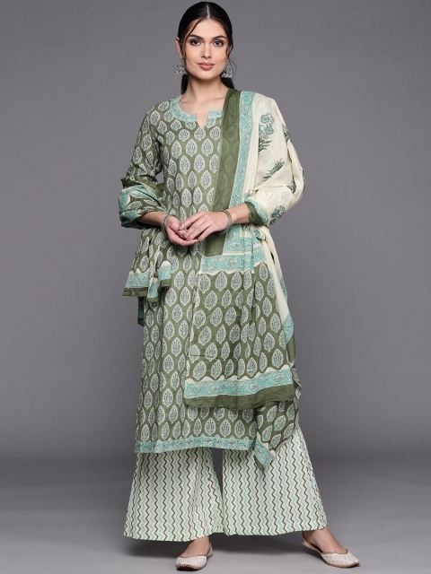 

Biba Green & White Printed Pure Cotton Unstitched Dress Material