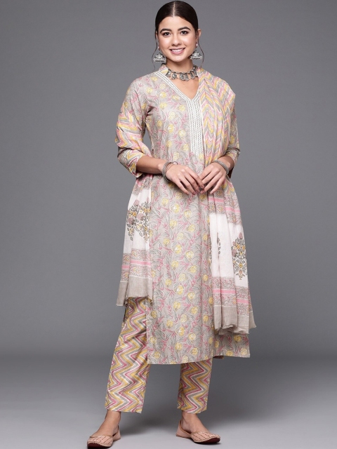 

Biba Pink & White Printed Pure Cotton Unstitched Dress Material