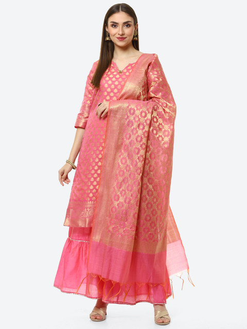 

Biba Pink & Gold-Toned Unstitched Dress Material