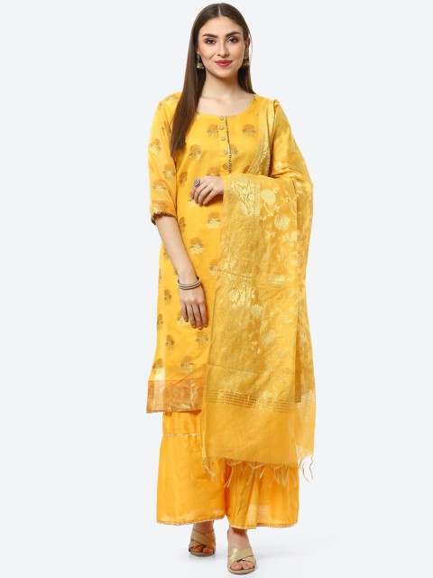 

Biba Yellow & Gold-Toned Printed Unstitched Dress Material