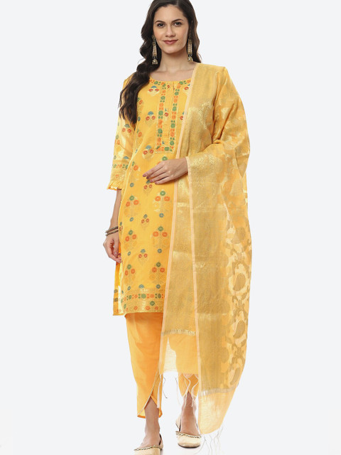 

Biba Yellow & Gold-Toned Printed Unstitched Dress Material