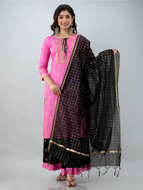 

Lovista Women Pink Ethnic Motifs Printed Kurta with Skirt & With Dupatta