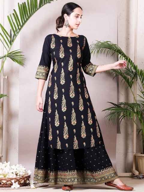 

Lovista Women Black & Gold-Toned Printed Skirt