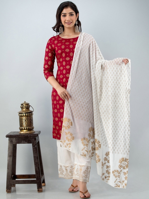 

Lovista Women Red Ethnic Motifs Kurta with Palazzos With Dupatta