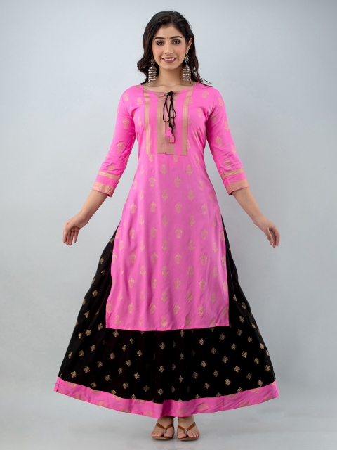 

Lovista Women Pink Ethnic Motifs Printed Kurta with Skirt