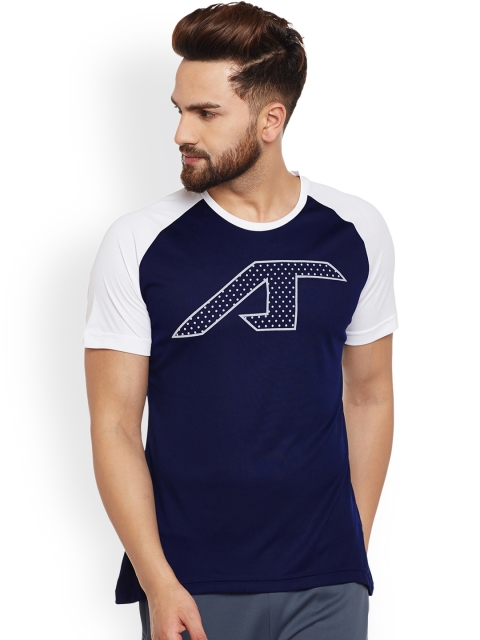 

Alcis Men Navy & Off-White Printed Round Neck Running T-shirt, Navy blue