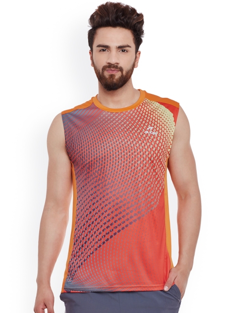

Alcis Men Orange Printed Slim Fit Sports Sleeveless T-shirt