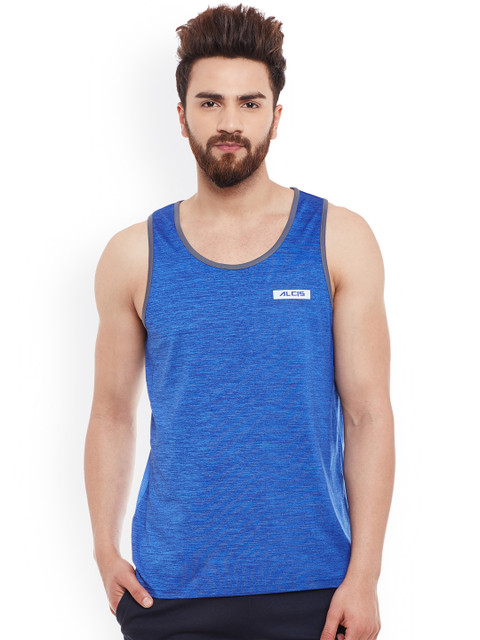 

Alcis Men Blue Solid Round Neck Sleeveless Slim Fit Sports T-shirt