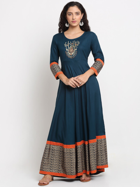 

KALINI Women Navy Blue Ethnic Motifs Embroidered Anarkali Kurta