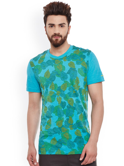 

Alcis Men Blue & Green Printed Round Neck T-shirt