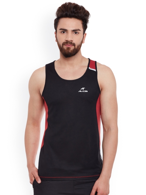 Alcis Men Black & Red Round Neck Sleevelees Slim Fit Sports T-shirt available at myntra for Rs.299