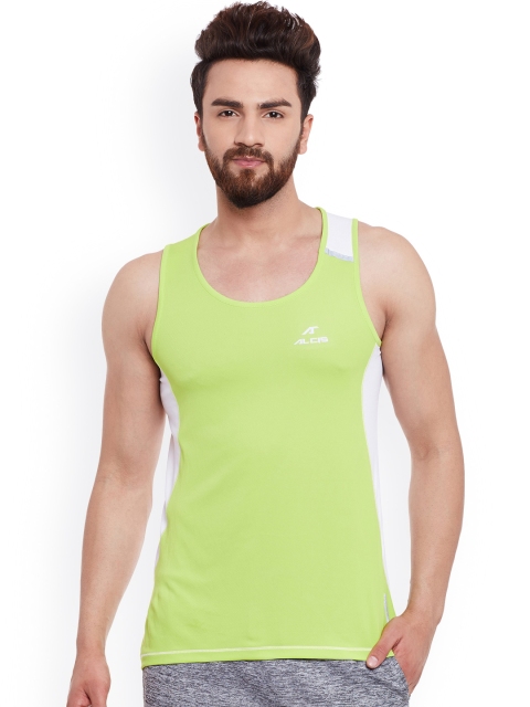 Alcis Men Green & White Round Neck Sleevelees Slim Fit Sports T-shirt available at myntra for Rs.299