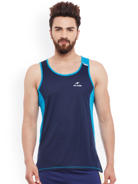 Alcis Men Navy Round Neck Sleevelees Slim Fit Sports T-shirt available at myntra for Rs.299