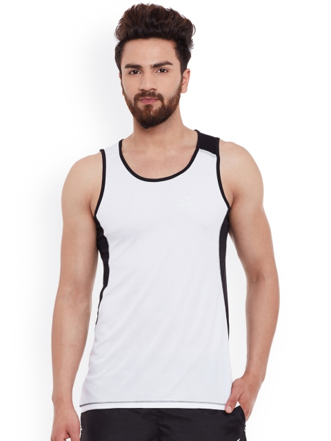 Alcis Men White & Black Round Sleevelees Slim Fit Sports T-shirt available at myntra for Rs.299