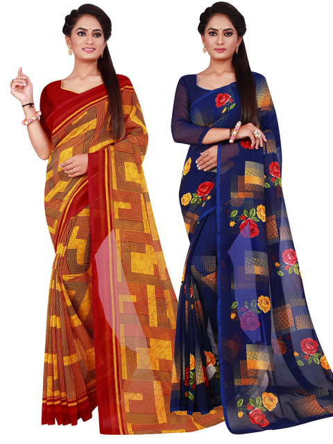 

KALINI Pack of 2 Pure Georgette Saree, Navy blue