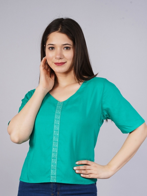 

NITVAN Sea Green Embroidered Top