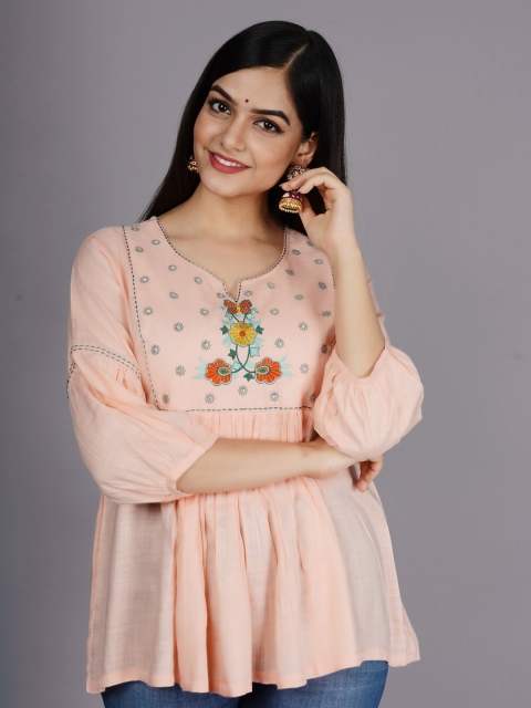 

NITVAN Peach-Coloured Embroidered Empire Top