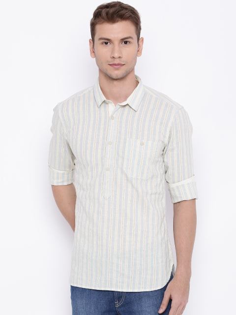 

Voi Jeans Men Blue & Cream Solid A-Line Short Kurta