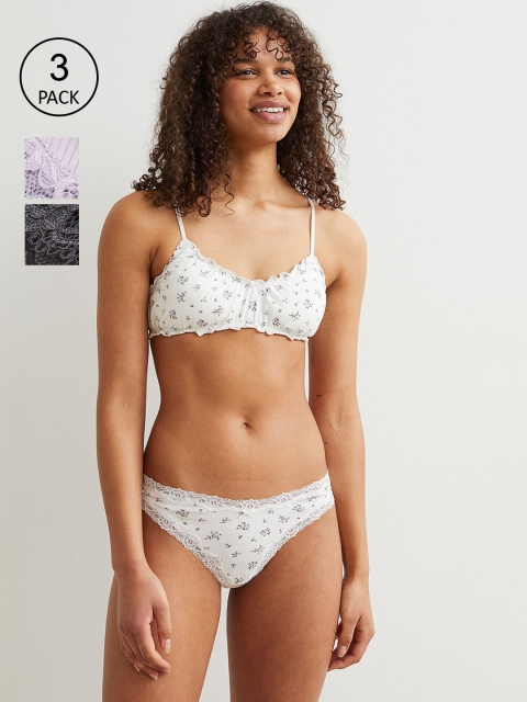 

H&M 3 Pack Black & White Ribbed Brazilian Briefs