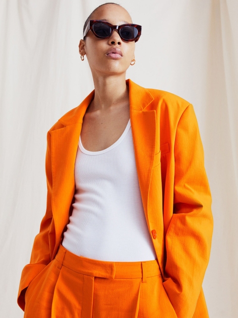 

H&M Women Orange Single-Breasted Blazer