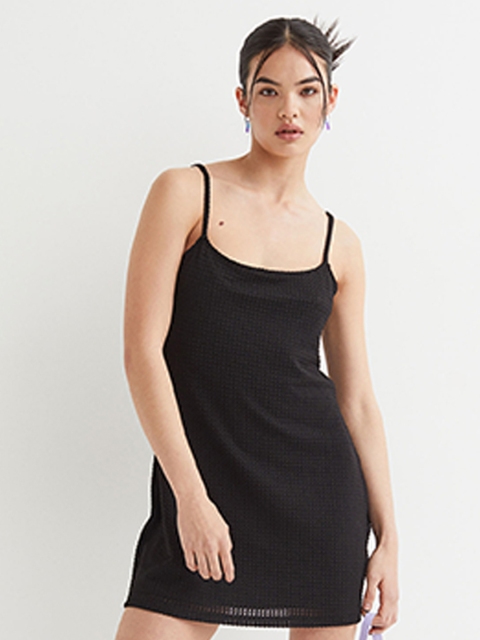 

H&M Women Black Self Design Square Neck Jersey Dress