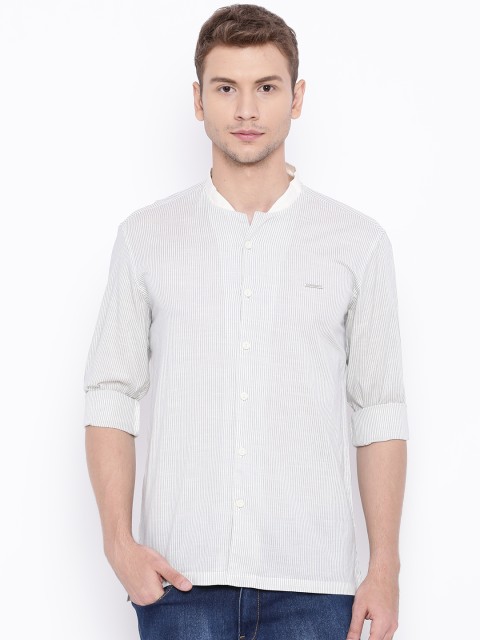 

Voi Jeans Men Off-White Striped Casual Shirt
