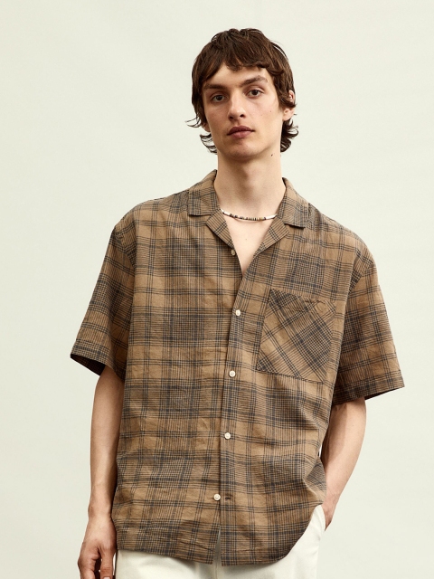 

H&M Beige Relaxed Fit Short-Sleeved Linen-Blend Shirt