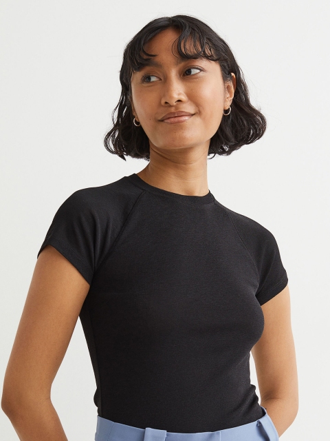 

H&M Women Black Cap-Sleeved T-shirt