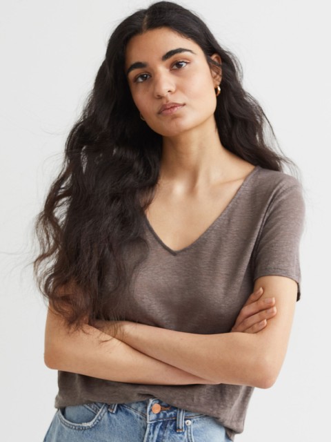 

H&M Brown Linen Jersey Top