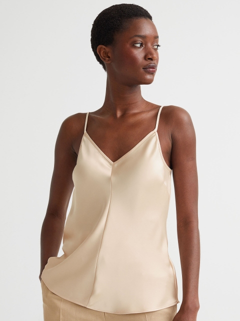 

H&M Women Beige Satin V-Neck Strappy Top