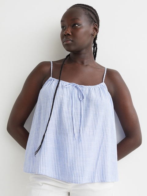 

H&M Women Blue & White Striped Bow-Detail Strappy Top