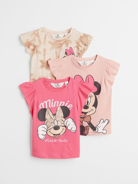 

H&M Girls Beige & Pink 3-Pack Flutter-Sleeve Printed Tops
