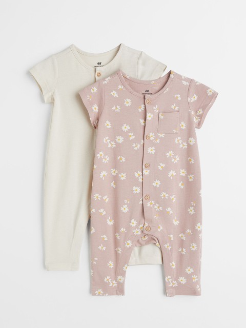 

H&M Boys Beige & Pink 2-Pack Short-Sleeved Romper Suits