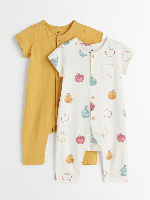 

H&M Boys Pack of 2 White & Yellow Short-sleeved Romper Suits