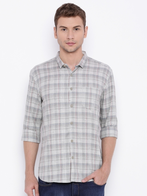 

Voi Jeans Men Grey Checked Slim Fit Casual Shirt