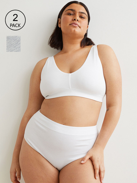 

H&M Women Plus Size Grey & White 2-Pack Briefs 0979761004
