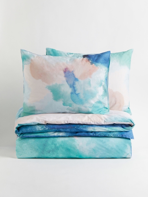 

H&M Turquoise Blue Patterned Double/king Size Duvet Cover Set